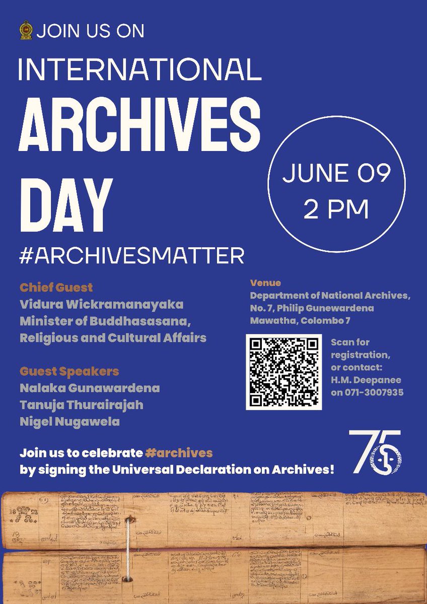There’s some really exciting stuff to see at the National Archives in Colombo, which is marking International Archives Day with some important exhibitions and discussions on June 9th. Check it out!
<a href="/SL_Archives/">Sri Lanka National Archives</a> #lkahistory