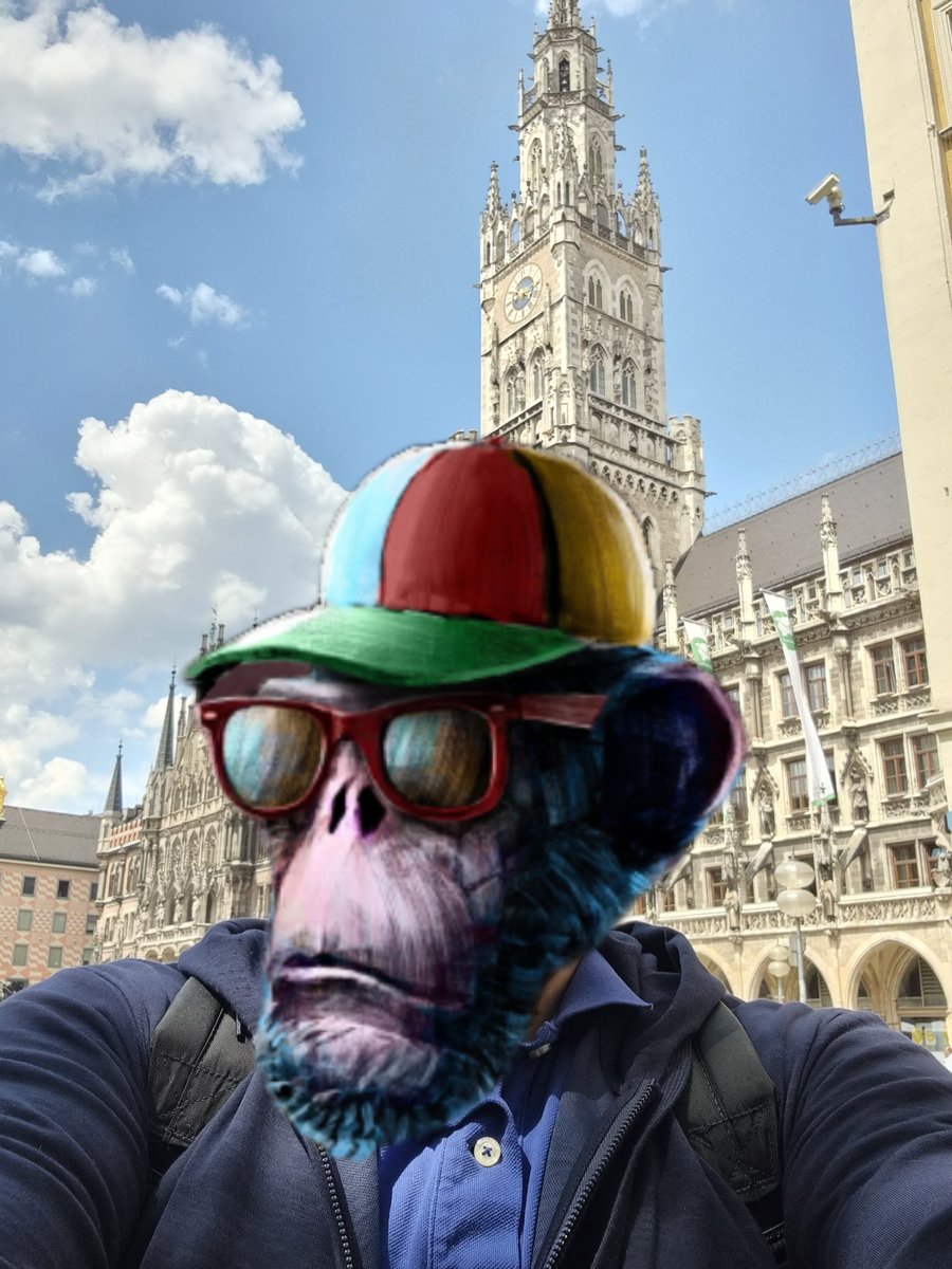 GM from beautiful Munich, Germany! 🇩🇪✨ Ruy Maddock is delighted to be here 🐵🎨 This vibrant city is ready to explore, filled with rich history, stunning architecture, and delicious Bavarian delights. 🌟 #Munich #TheApeSociety #ExploringTheWorld