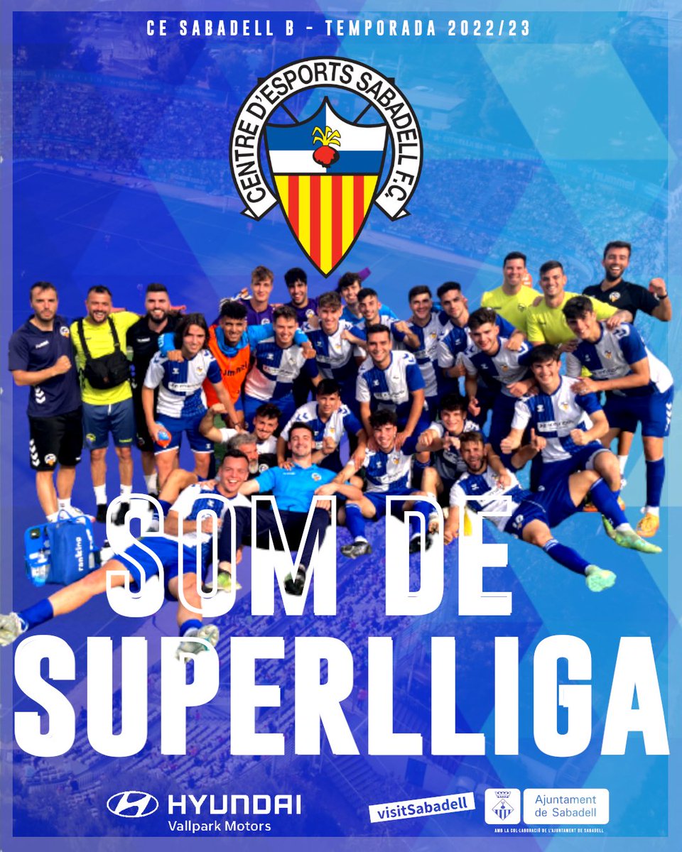 CESabadell's tweet photo. 🤩 SOM DE SUPERLLIGA🔝

👏🏻 El Filial va aconseguir dissabte l’ascens després d’una gran temporada

🔥 Enhorabona, equip!

💙 Orgull @FutBaseCES 🤍

#SomDelSabadell https://t.co/wxSSofhH0k