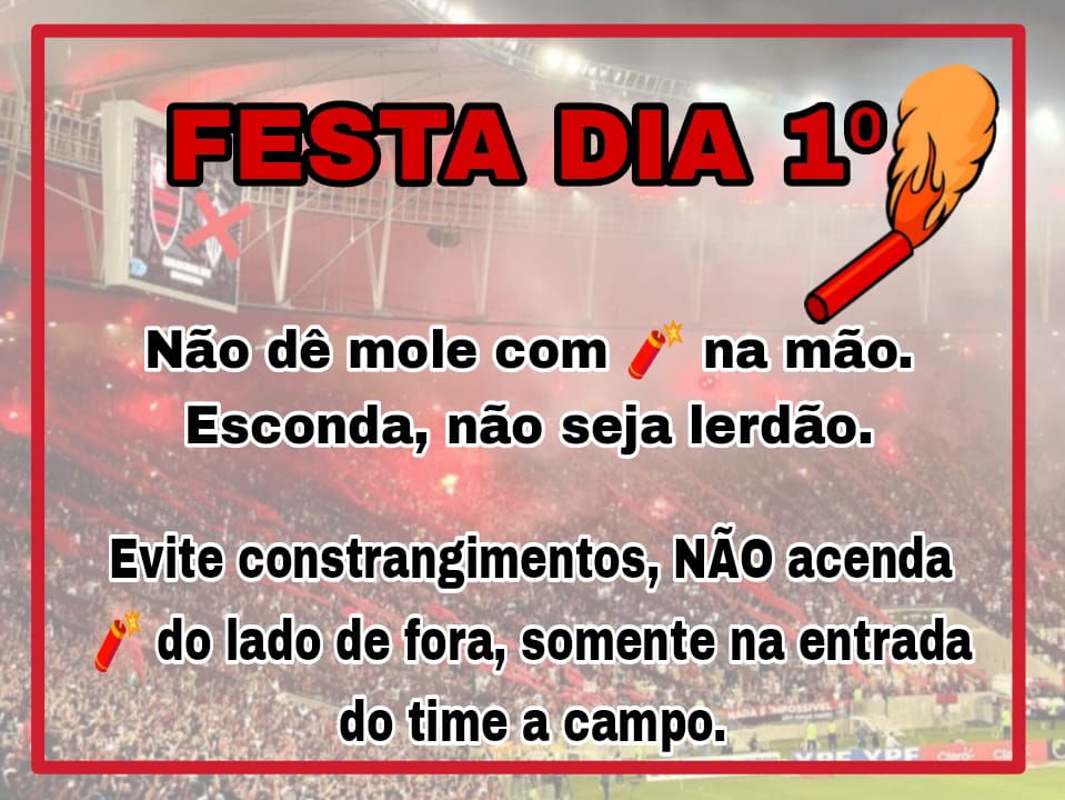 martinFLA81's tweet photo. Tarde a todos.

Sempre bom lembrar.

Você faz parte de uma dinâmica, elaborada por várias pessoas que dedicaram tempo e energia pela festa na arquibancada.

Não dê mole! Não vacile tentando ser engraçadinho! Pode prejudicar os outros e o Flamengo.

Evite constrangimentos!🤫🔥🧨🎇 https://t.co/E5KIbbEDtd