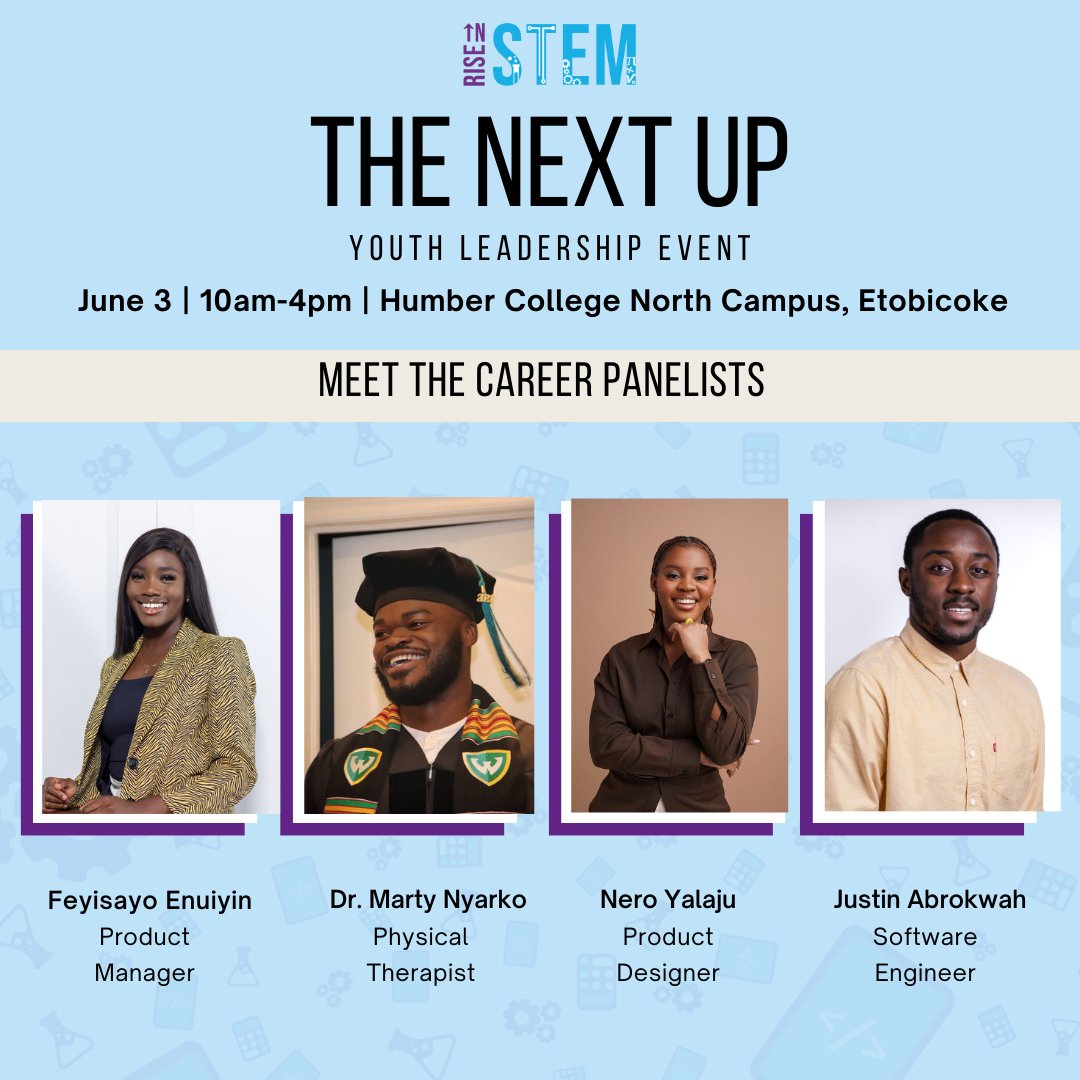 riseinstem's tweet photo. Here is a sneak peek of the panelists featured at the Career Panel portion of The Next Up: Youth Leadership Event. They will share their professional journies with all attendees, + you'll have a chance to learn about various STEM career paths. Sign up at https://t.co/msn2o1MQ3H! https://t.co/5B6AJ6vEbO