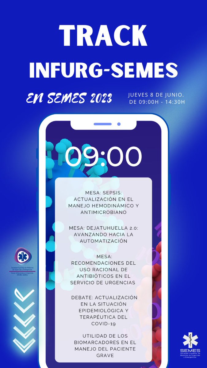 Track de <a href="/infurgsemes/">INFURG-SEMES</a> en #SEMES2023

🗓️Jueves 8 de junio
🕖A partir de las 9h

📌Sepsis
📌#dejatuhuella
📌Antibióticos
.
.
.

¡No te pierdas #SEMES2023 en Madrid!

semes2023.org/inscripcion-y-…