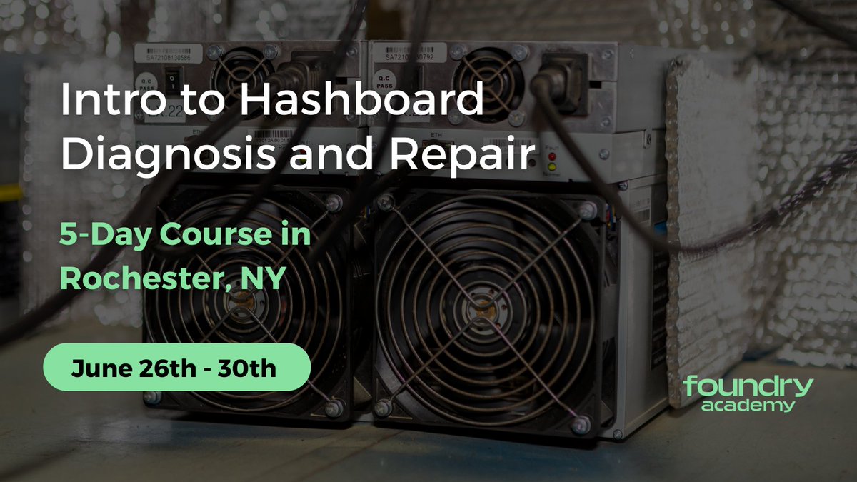 Foundry's comprehensive, hands-on Intro to Hashboard Diagnosis and Repair course is designed to equip miners with the necessary skills to tackle common hardware failures in-house, eliminate repair bottlenecks, and quickly bring machines back online. Learn more and register today
