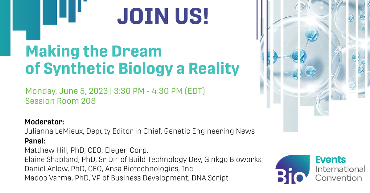 Join us at #BIO2023 to hear CEO/founder Matt Hill & #synbio experts discuss the biggest challenges impeding the development of #syntheticDNA for biomanufacturing. We’re on the cusp of making the #syntheticbiology promise a reality! bit.ly/43wY7Pz
#StandUpForScience