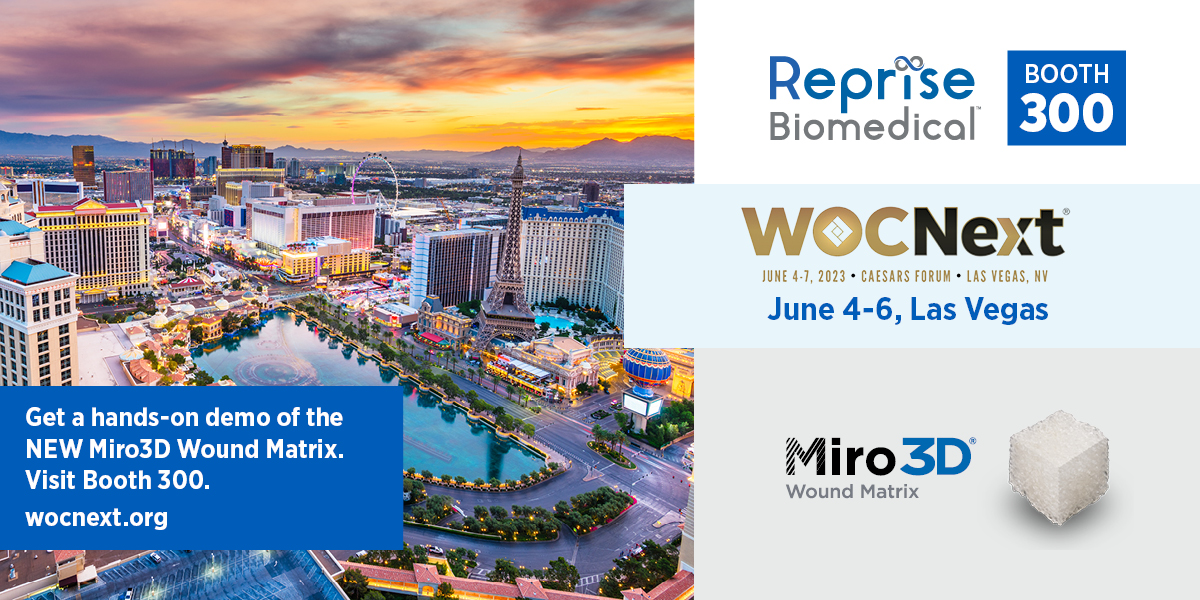 RepriseBio's tweet photo. Reprise Biomedical will be at WOCNext June 4-6 in Las Vegas. Visit our booth 300 in the exhibit hall and get a hands-on demo of the NEW Miro3D Wound Matrix.
More info: https://t.co/44SrRvXK3D
Risk Info: https://t.co/kevETNjjQa
#WOCNext #woundcare #woundmanagement https://t.co/YXG1XfnBmW