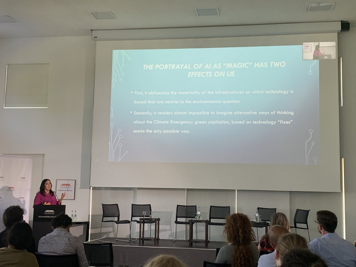 Benedetta Brevini (@grnsurveillance) speaking about “magic” metaphors in dominant AI narratives and their effect on the perceived dematerialisation of digital technologies (and the obfuscation of their environment impact) #SustainableAI @iwe_bonn