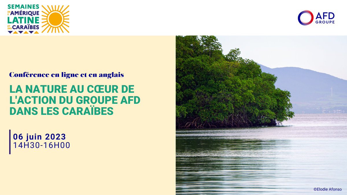 Agence Française de #Développement (AFD) 🇫🇷 🇪🇺 (@afd_france) on Twitter photo 📆06/06 conférence en ligne en🇬🇧, à l'occasion de la Semaine de l'Amérique latine et des Caraïbes #SALC2023 sur "La nature au cœur de l’action de notre groupe dans les Caraïbes"
🗣️<a href="/CTrottmann/">Charles Trottmann</a>, Francis Étienne & de nombreux autres intervenants !
S'inscrire👉bit.ly/3oFXQuI 📆06/06 conférence en ligne en🇬🇧, à l'occasion de la Semaine de l'Amérique latine et des Caraïbes #SALC2023 sur "La nature au cœur de l’action de notre groupe dans les Caraïbes"
🗣️<a href="/CTrottmann/">Charles Trottmann</a>, Francis Étienne & de nombreux autres intervenants !
S'inscrire👉bit.ly/3oFXQuI
