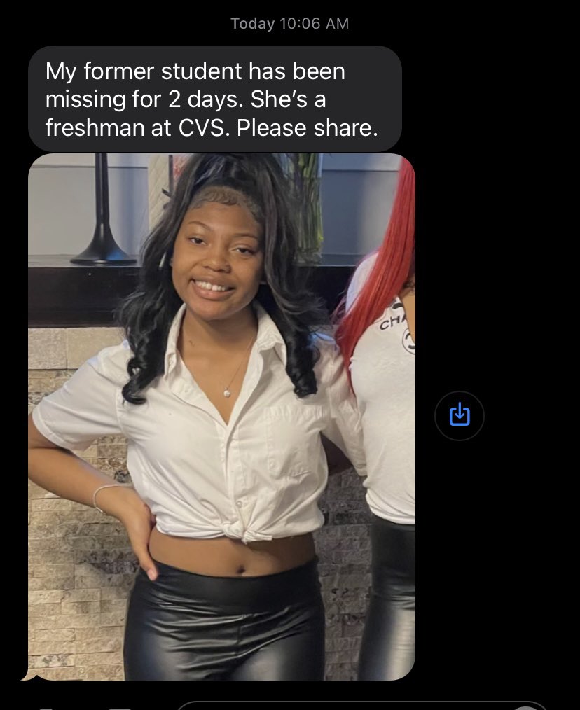 Boost and share Chicago. Young Black girl who is a freshman at CVS has been missing for 2 days.