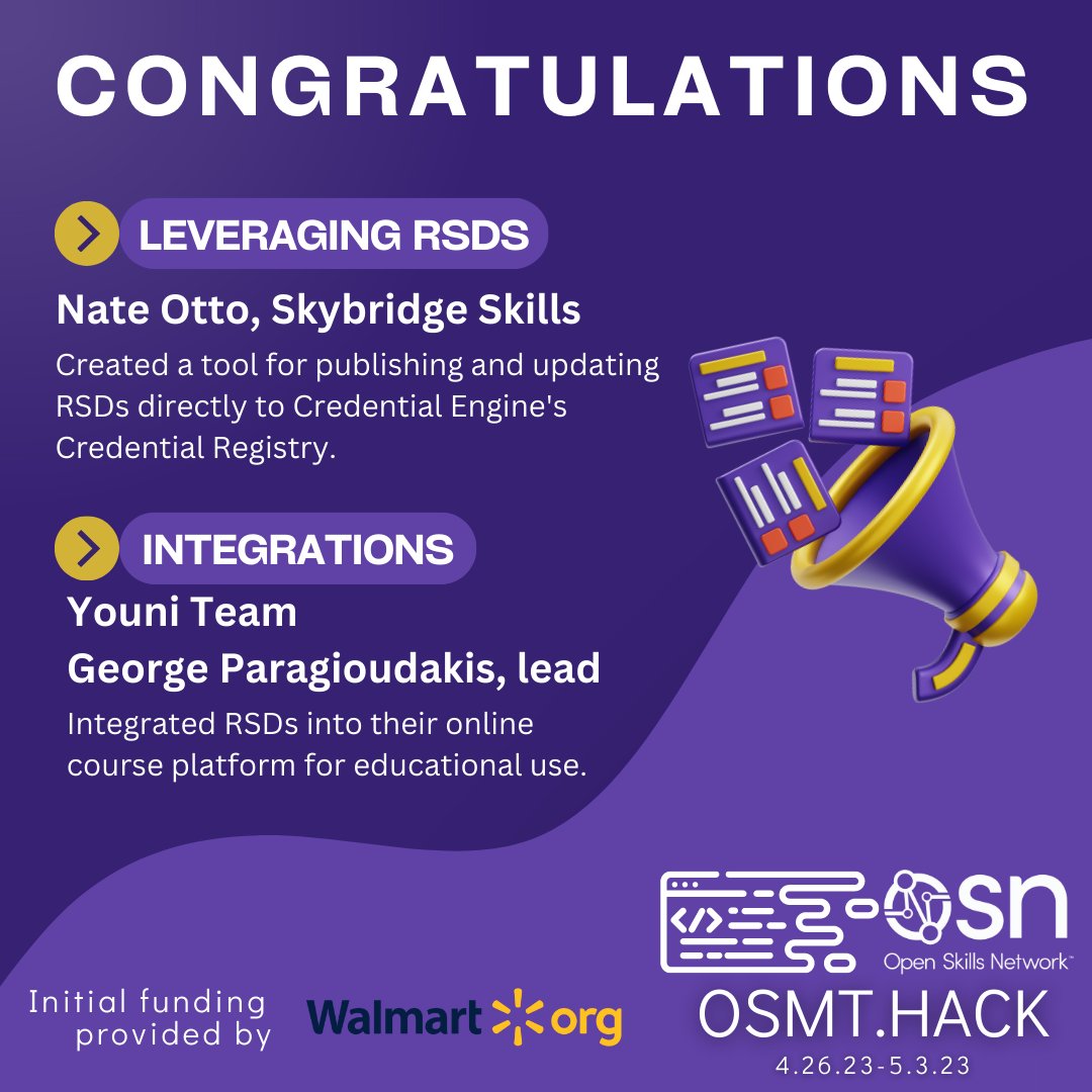 One goal of our hackathon was to ideate creative solutions to improve OSMT. Congratulations to <a href="/ottonomy/">Nate Otto</a> and the Youni Team on delivering solutions that connect published RSDs to other platforms, extending their use!