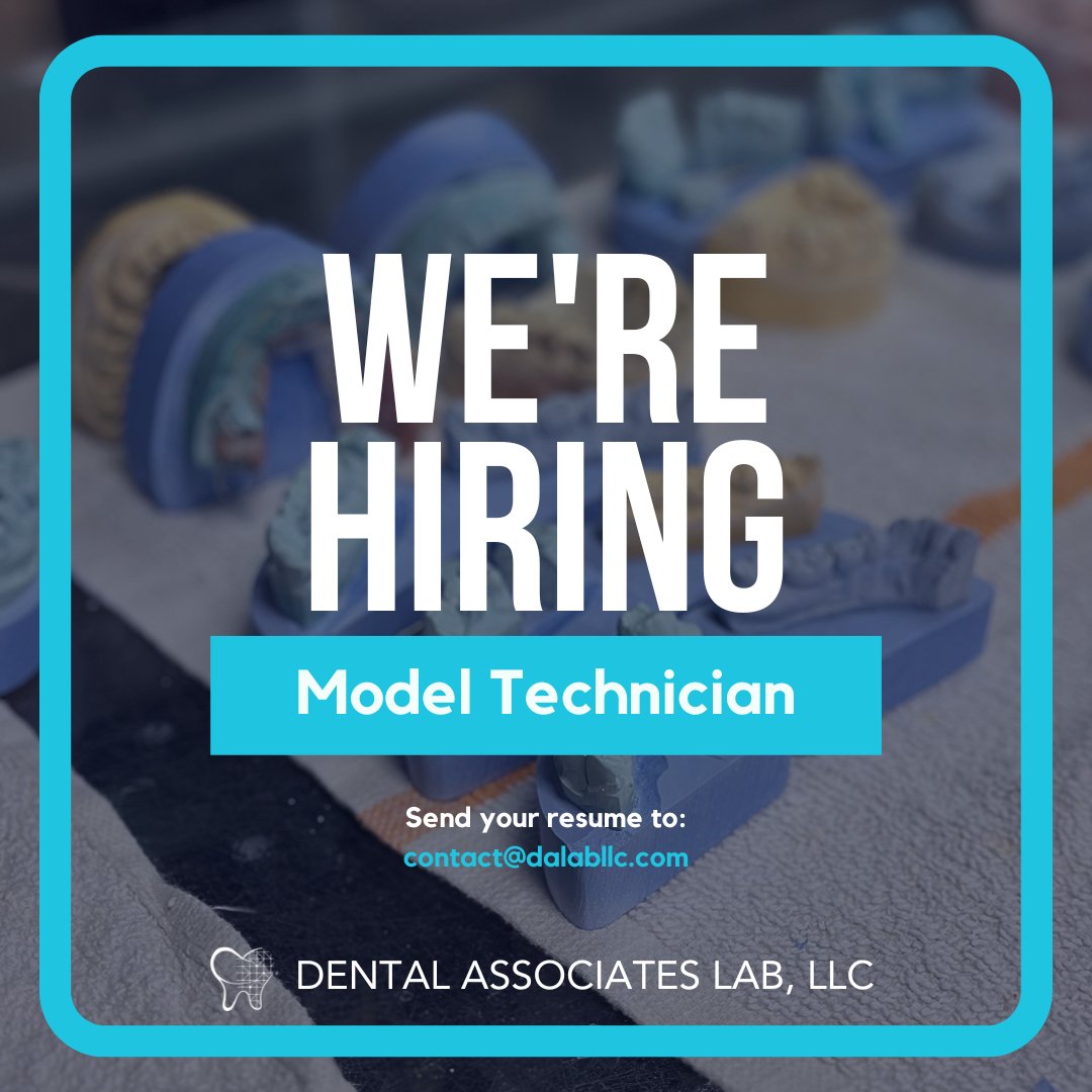 DentalAssocLab's tweet photo. Looking to develop and grow your dental career?

We're hiring for an Entry Level Model &amp; Die Technician:
🦷Part-Time or Full-Time
🦷Lab’s hours of operation M-Th 8am-4pm &amp; F 8am-2pm
🦷An apprenticeship for a career in dental lab technology
🦷Send resumes to Contact@dalabllc.com https://t.co/Q8iKtbkySk