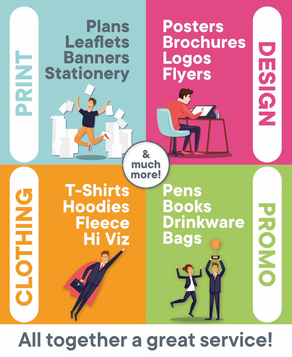Whether it’s is Print &amp; Design, Promo or Clothing we can do it all! 
Contact us today for your free quote!✨
If you have any questions or queries feel free to Contact Us via: 
E: info@think-pad.co.uk 
Tel: 01959 573 897

#print #design #promo #clothing #thinkpad #london