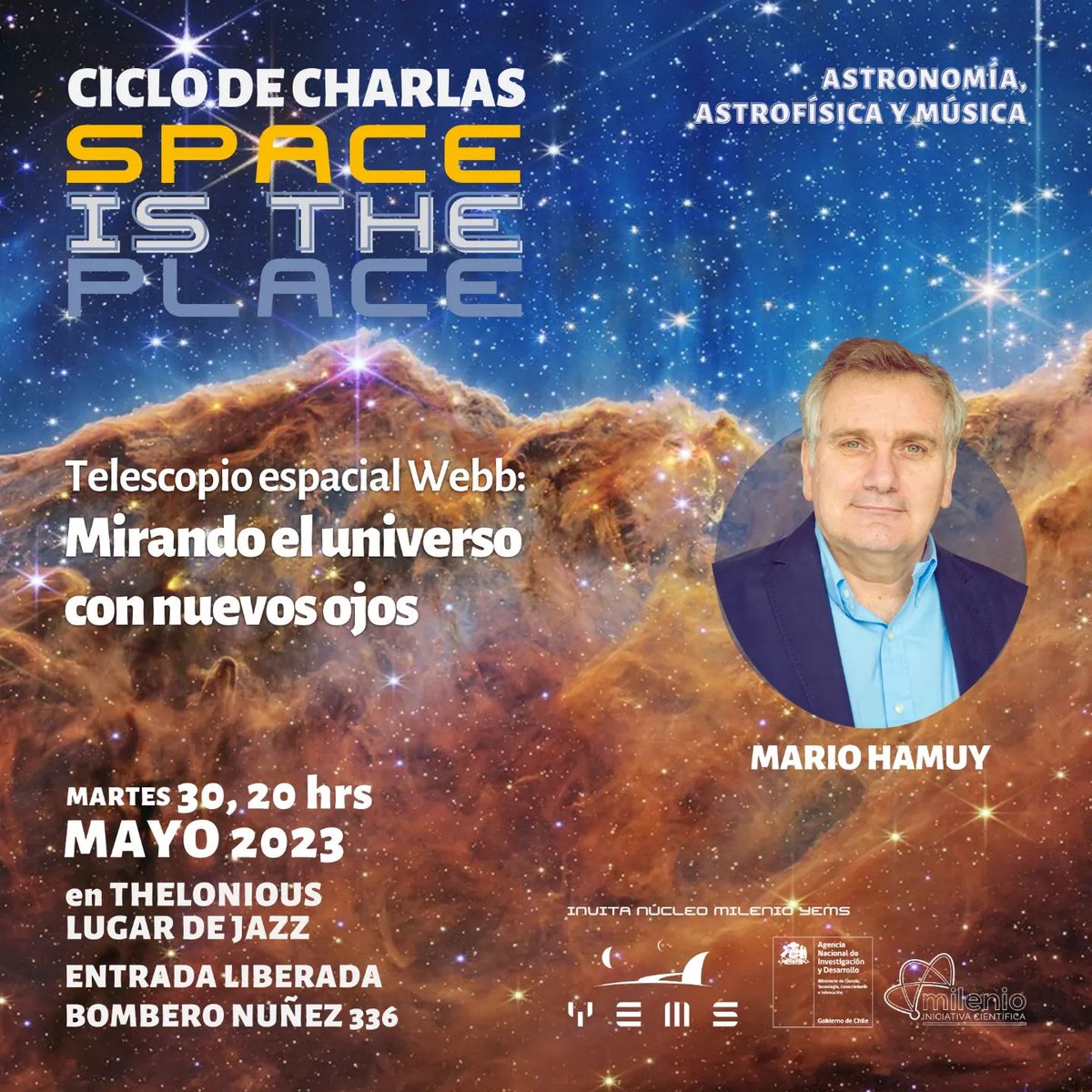 Este martes el presidente de <a href="/Fuchas_/">Fundación Chilena de Astronomía</a> <a href="/MarioHamuy/">Mario Hamuy</a>  realizará la última charla del ciclo #spaceistheplace del Núcleo Milenio Yems donde hablará sobre el mayor telescopio espacial de la historia, lanzado a fines de 2021💫: el Telescopio Espacial James Webb.