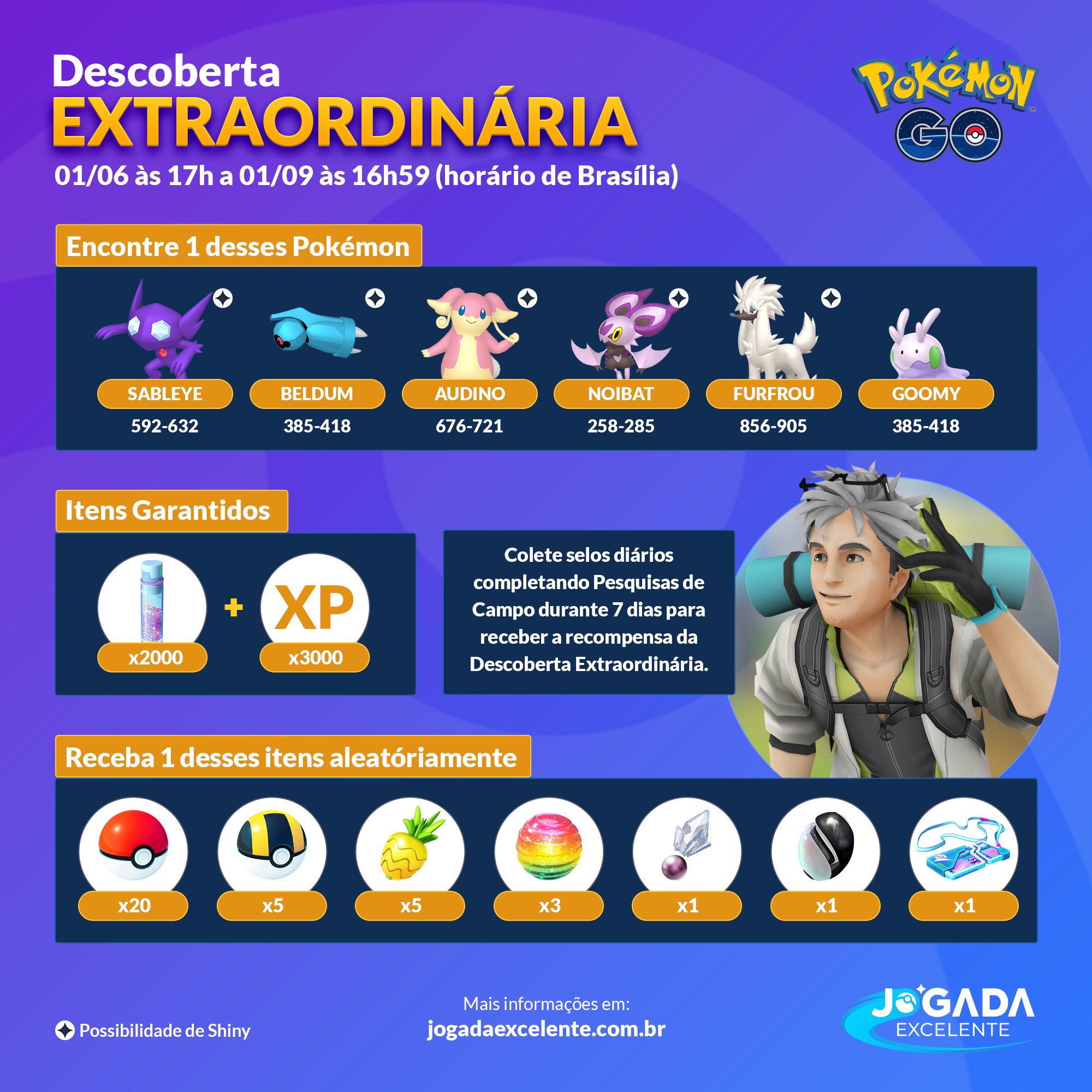 Jogada Excelente on X: Pokémon GO: Entre 15/09 às 17h e 22/09 às