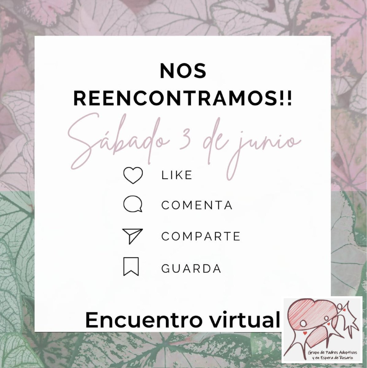 NUEVO ENCUENTRO con <a href="/GPAdoptivos/">GPAdoptivosRosario.</a>
Los invitamos a sumarse al encuentro virtual a efectuarse el próximo sábado 3 de junio, a las 17hs
➡️Inscripción por mail 👇🏻
gpadoptivosrosario@gmail.com
Luego recibirán al mismo mail el link de acceso al encuentro...
Los esperamos😉
#adopcion