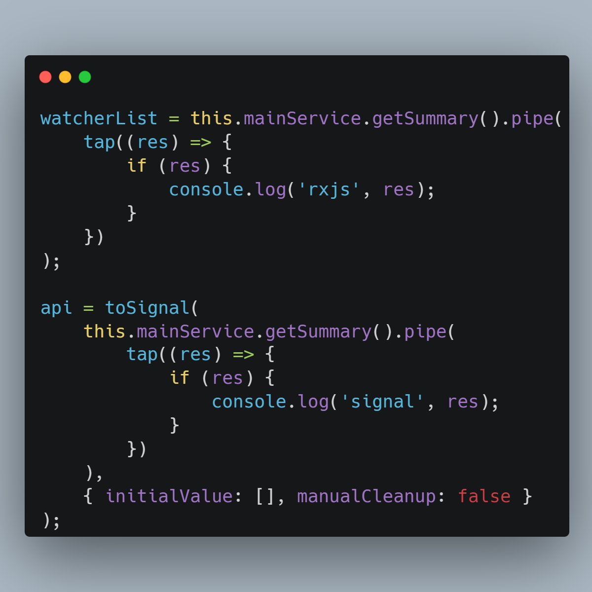 irfan89's tweet image. wrap your observables in toSignal coz performance 🧢 #angular16