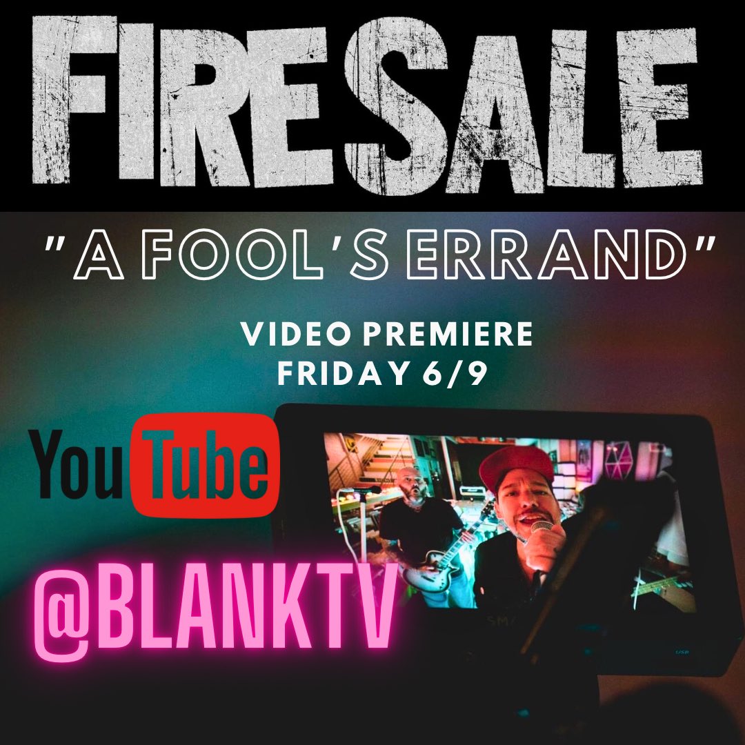 Fire Sale (@firesaleisaband) on Twitter photo Mark your calendars…our new video for “A Fool’s Errand” drops Friday June 9th over at <a href="/BlankTV/">BlankTV</a> ! Special thanks to everyone that donated to help us make this happen. We will be announcing the winner of the rare test pressing soon!
youtube.com/@blanktv Mark your calendars…our new video for “A Fool’s Errand” drops Friday June 9th over at <a href="/BlankTV/">BlankTV</a> ! Special thanks to everyone that donated to help us make this happen. We will be announcing the winner of the rare test pressing soon!
youtube.com/@blanktv