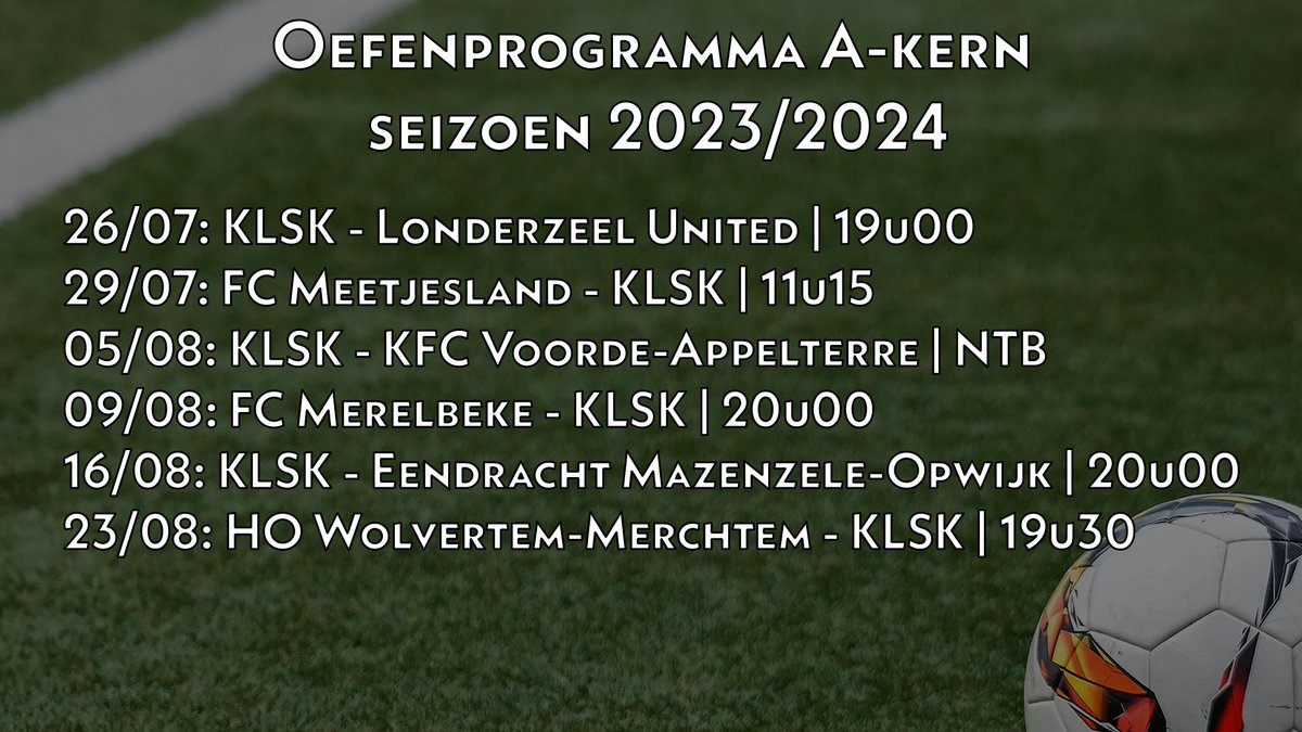 Met het seizoen 2022-2023 net achter de rug zijn we al volop bezig met de voorbereiding naar het nieuwe seizoen.
Het schema van de voorbereidingswedstrijden van onze A-kern kan u hierbij terugvinden.