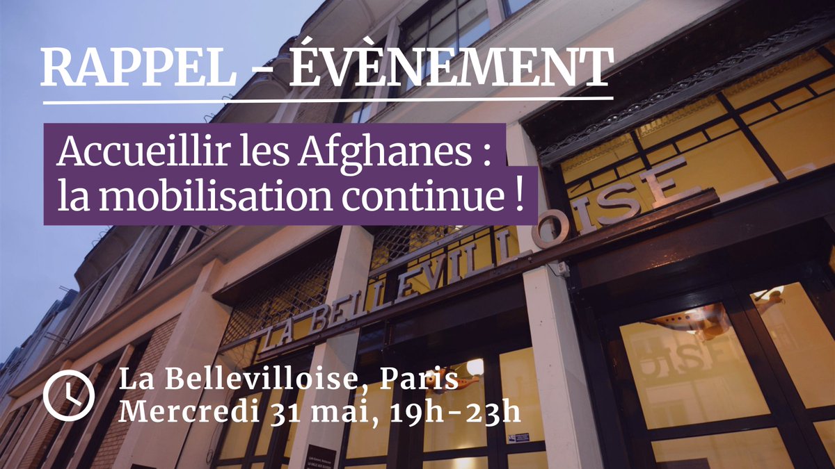 DEMAIN - Ne manquez pas notre évènement de mobilisation !

📢 Rejoignez les 350+ personnalités qui ont signé l’appel #AccueillirLesAfghanes pour appeler les autorités à mettre en place un programme d'accueil d’urgence.

Programme et inscription 👉 bit.ly/3II1cEA