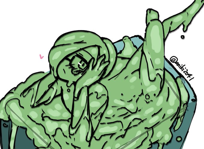 スライム娘を描くならヒトには難しいポーズとかとらせたいよね〜と思いつつ毎回無難なポーズになってしまうのでお試しで描いた入浴3号ちゃん。 https://t.co/8lVSOw4Wug