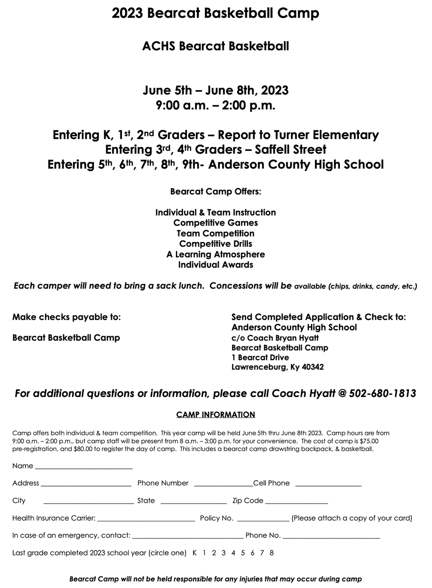 ACAthletics1's tweet photo. 🏀Bearcat Basketball Camp Information❗

Please see the information attached for the 2023 Bearcat Basketball Camp. For additional questions or information, please contact ACHS Boys Basketball Coach, Bryan Hyatt at (502) 680-1813.

#TeamAC🔴⚪ https://t.co/LhQDZEPsL4