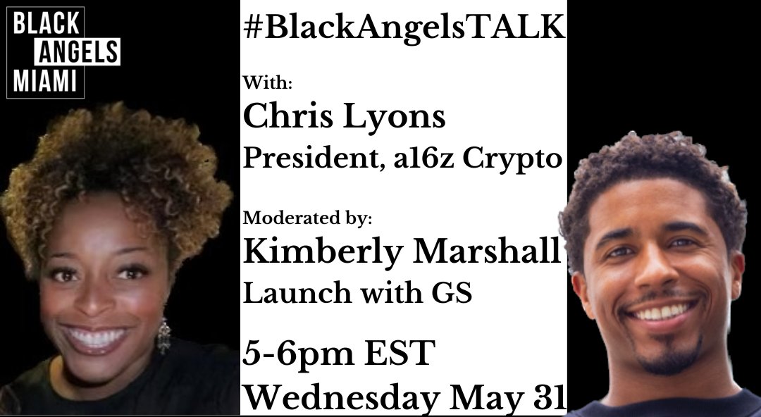 Tomorrow <a href="/5pm/">5pm.co.uk</a> <a href="/KimberlyMar12/">Kimberly Marshall</a>  joins the conversation with <a href="/ChrisLyons/">chrislyons</a> 
for #BlackAngelsTALK with Chris Lyons of Andreessen Horowitz. Register here: ow.ly/3OPz50OzIAO