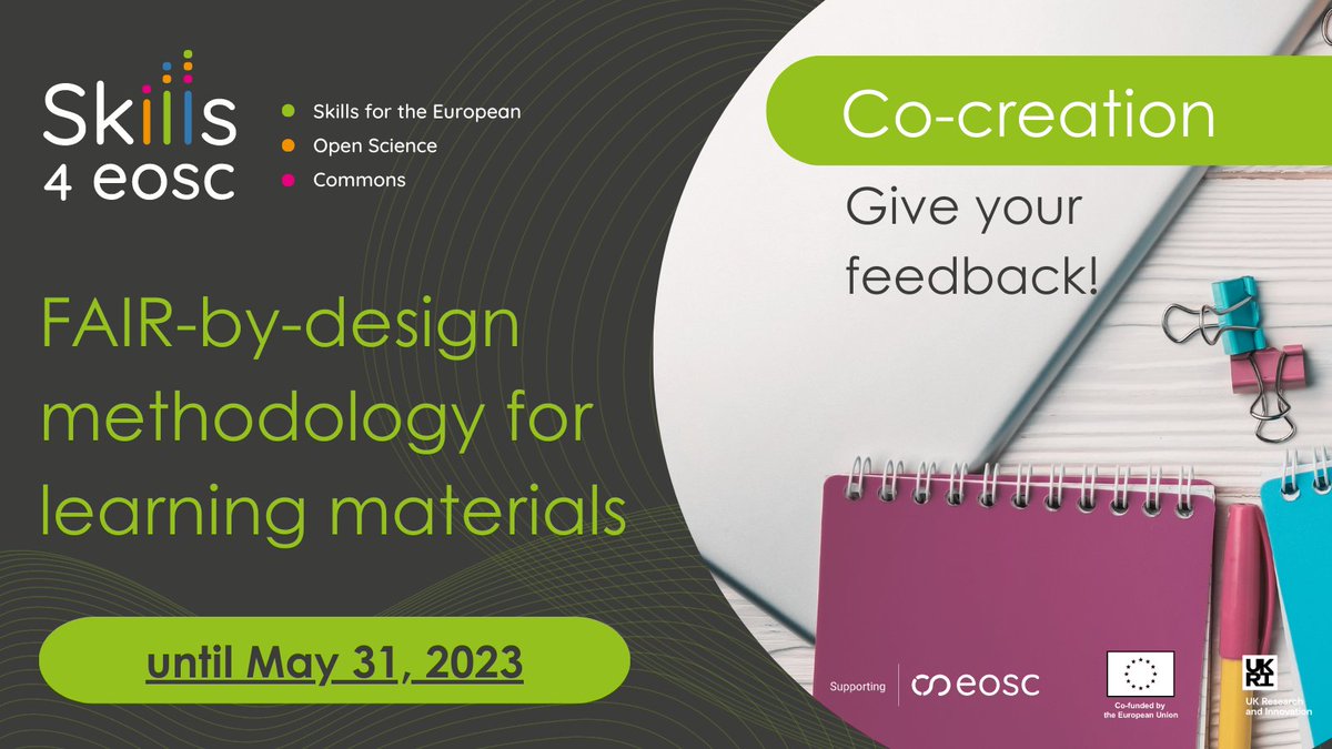 Skills4Eosc's tweet photo. There's still time until tomorrow to give your feedback on the FAIR-by-Design Learning Materials Methodology! Share your feedback through the questionnaire and help us to improve our study! #Skills4EOSC #FAIRlearning https://t.co/Qeq6wO5lRQ #EOSC #Upskilling #OpenScience https://t.co/6chtGV0gS5