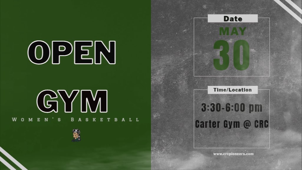 It’s open gym day!! Start time will be 3:30 pm and will last until 6:00 pm TODAY on the campus of Crowley’s Ridge College. Open to any prospective athletes from 2023-2026. We look forward to seeing you! #CRCWBB #PioneerTough