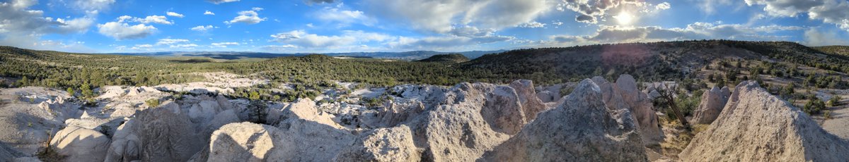 I enjoyed a one-nighter in the Gila Wilderness over the weekend. Even over Memorial Day with nice weather, once I got off the river trail I saw exactly no one. It was great! In the picture are some neat white rocks I was hiking toward.