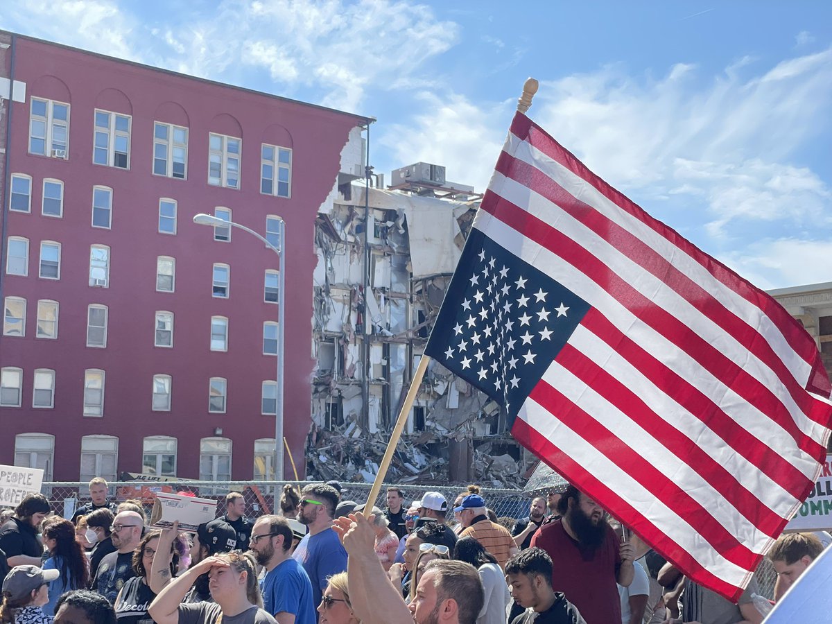 Two still unaccounted for less than 48 hours since the collapse. @cityofdavenport (currently) moving forward with demolition. More and more protestors showing up. Emotions are boiling in Davenport, IA.