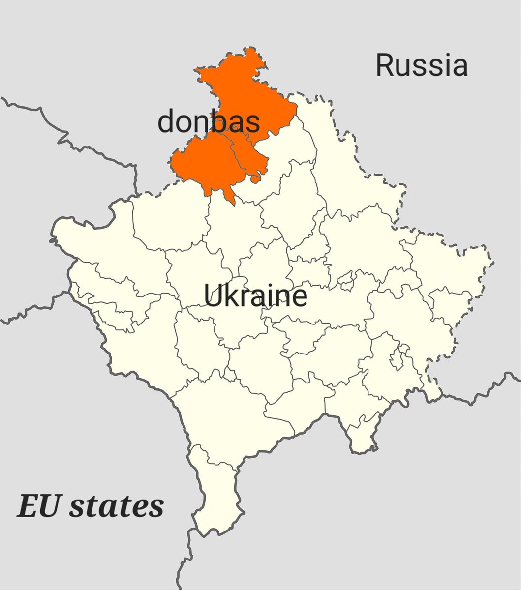 Faton700's tweet image. For those who don’t understand what’s going on in Kosova right now: 

serbia (russia) are attacking legitimate institutions in Kosova (Ukraine), the police and NATO troops in the northern part of Kosova.

But the West - in their eagerness to appease serbia- are chastizing Kosova.