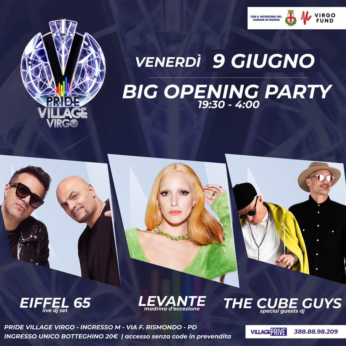Il 9 giugno inauguriamo con madrina d’eccezione <a href="/levantecanta/">Levante</a>, seguirà il live dj set di <a href="/Eiffel65Band/">Eiffel 65</a> e gli special guests dj <a href="/THECUBEGUYS/">TheCubeGuys</a>.

Si ballerà poi fino alle 4 del mattino su tre palchi!

Biglietti disponibili al botteghino o saltando ogni coda:

ticketmaster.it/artist/pride-v…