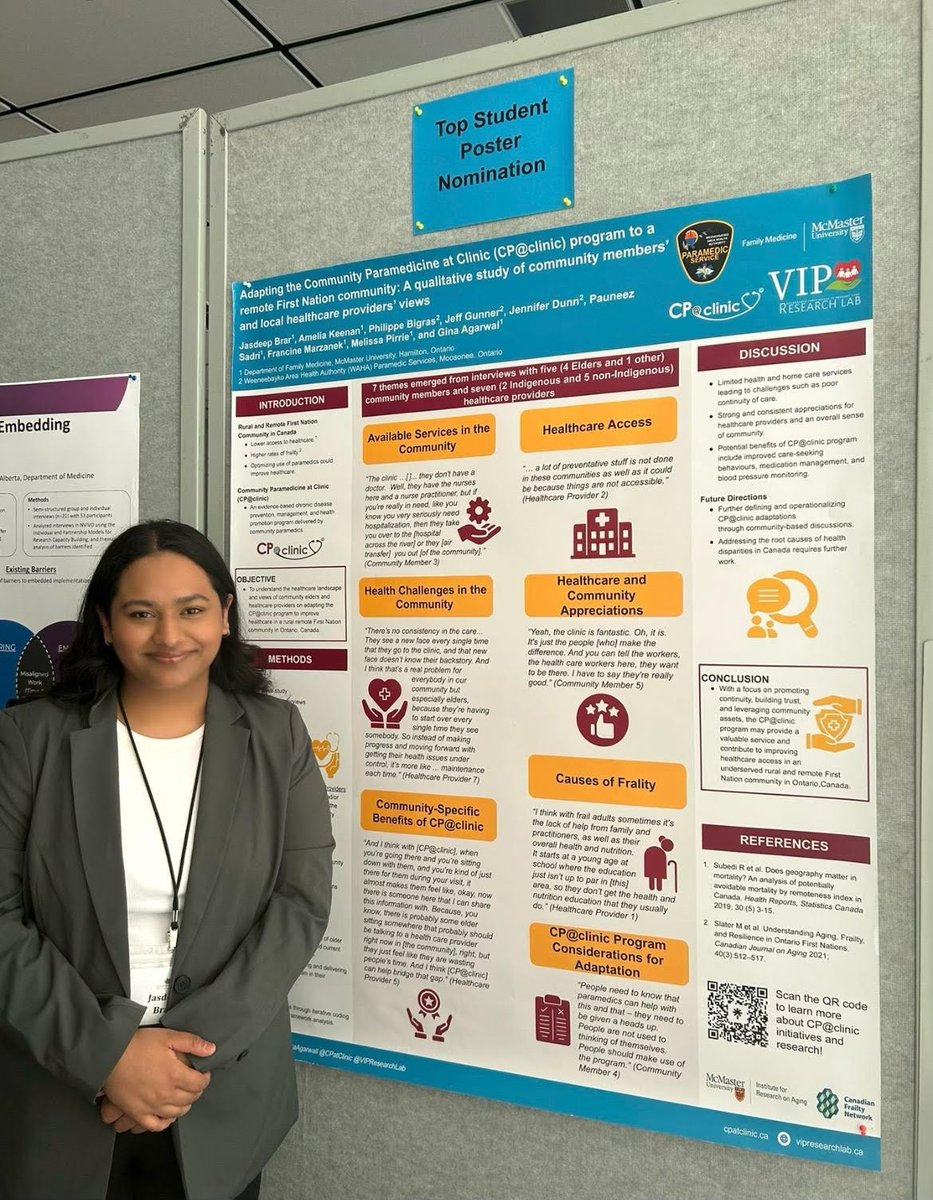 PhD student @Jasdeep_B presented at the #CAHSPR23 conference yesterday 🌟

Her presentation focuses on adapting @CPatClinic in a rural and remote First Nations community, highlighting perspectives from community members and healthcare providers 💬 🚑

@CAHSPR