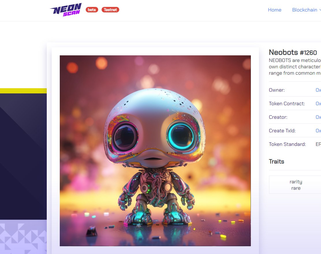 Uwoziya_J's tweet image. @NeonLinkGaming 
Finally got a Rare Neobot after minting 6 times. 
#NEON #NeonLinkTakeover #testnet 
You can get yours from the link below:
neobots.neonlink.io/mint-nft