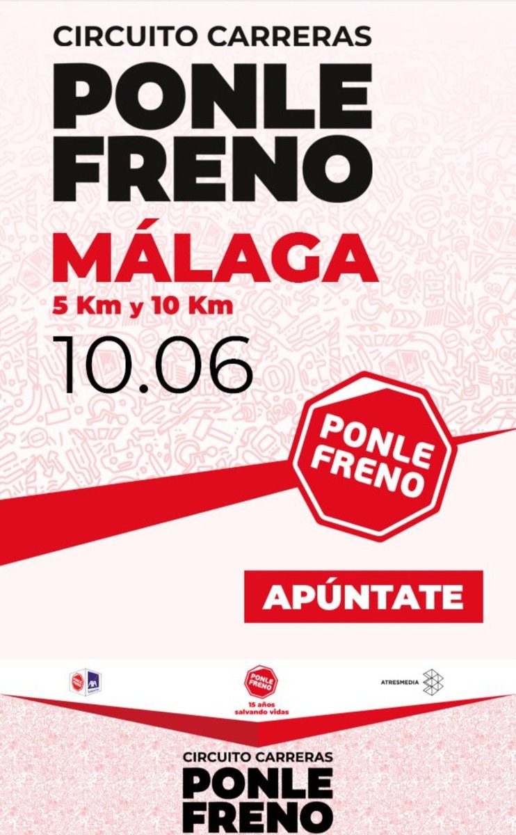 El Sábado 10 de Junio nos vemos en el puerto de Málaga!!
Elige tu distancia 5k o 10k, y corre por una causa solidaria.
Todo lo recaudado, irá destinado a un proyecto de ayuda a víctimas de accidentes de tráfico 🙌🙌 <a href="/CarrerasPF/">Carreras Ponle Freno</a> <a href="/FundacionAXA/">Fundación AXA</a> 
rockthesport.com/es/evento/ponl…