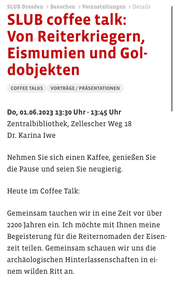 KarinaIwe's tweet photo. CoffeeTalk mit Reiternomaden. 
Diesen Dialog muss natürlich jmd. moderieren!😬 Icke!

Liebe Dresdnerinnen und Dresdner, lernt dieses schöne Format in der @SLUBdresden. Am Donnerstag bin ich fällig!😀

#Archäologie #WissKomm https://t.co/AbDuCfU643