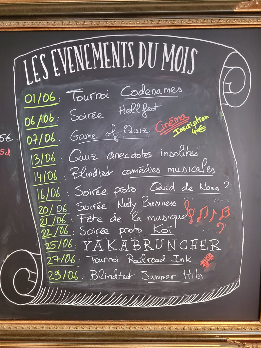 Le programme du mois de juin ! Il y a à boire et à manger ! Venez donc vous amuser chez nous ! 😀
#cafeludique #Lyon #quiz #tournoi #jeudesociete