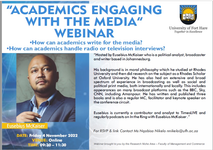 Willie Chinyamurindi (PhD) (@chinyaz) on Twitter photo Last year our Research Niche Area invited <a href="/Eusebius/">Eusebius McKaiser</a> to conduct a workshop. Quotable quote from the workshop: "Continue to seek ways of making your research not only accessible but also understandable to everyone not just those within the academy".
#RIPEusebiusMcKaiser Last year our Research Niche Area invited <a href="/Eusebius/">Eusebius McKaiser</a> to conduct a workshop. Quotable quote from the workshop: "Continue to seek ways of making your research not only accessible but also understandable to everyone not just those within the academy".
#RIPEusebiusMcKaiser