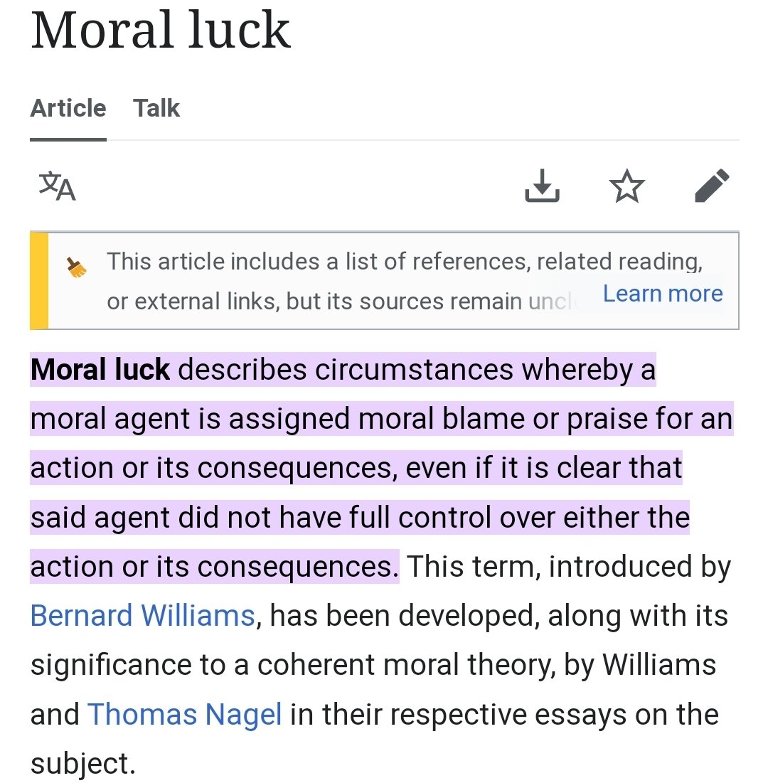 Moral luck is an actual thing, you are so fucking braindead