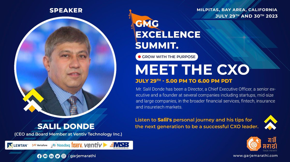garjemarathi's tweet photo. Big Summit, Big Names! 🎤
We are happy to announce that renowned business leader @SalilDonde will be one of our “MEET THE CXO” Speaker at the #GMGSummit …

Register Now! 🛫 
https://t.co/IHxYjmXHdW
29th &amp; 30th July - Milpitas, California, USA. 

#GMG #ExcellenceSummit https://t.co/6Sk5g9DlSX