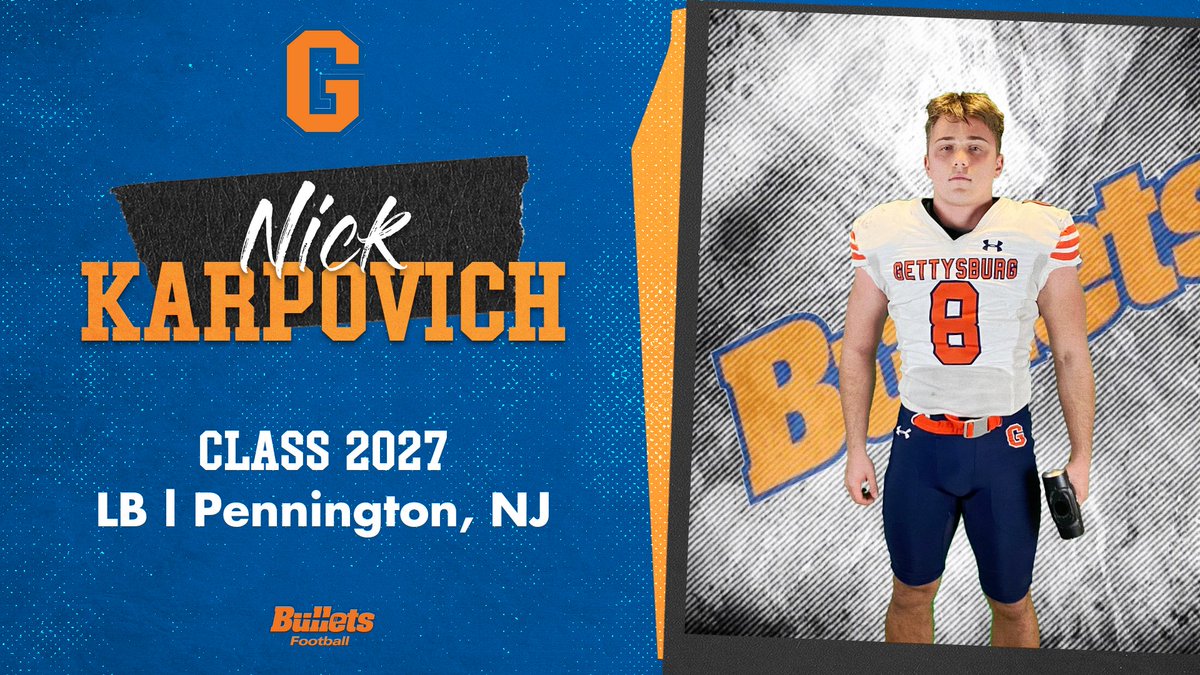 Our next Bullet is Nick Karpovich! Nick was a First Team All-Conference and All Area defender at Hopewell Valley Central.

#GettysburgGreat
#ChampionshipCharacter
#4For40Years