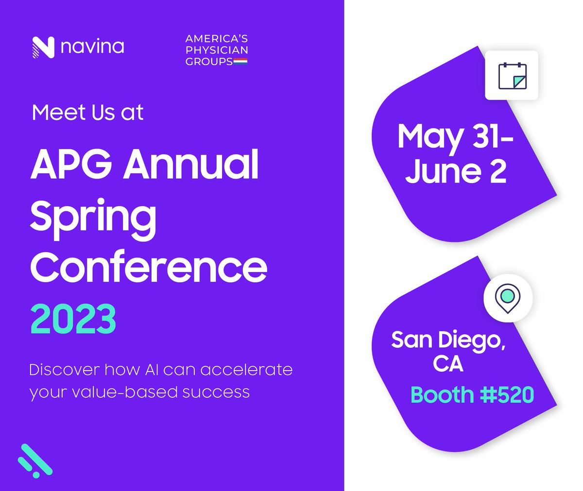Headed to #APGSpringCon23 in San Diego? Visit Navina at booth #520 to discover how our AI is transforming value-based care. Plus, a chance to win an Apple watch in our RAFle! #ValueBasedHealthcare #riskadjustment #HCC