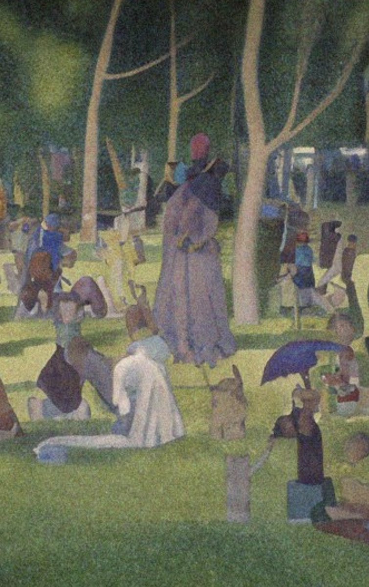 dialmformichele's tweet photo. This one is the funniest to me. He added grain so it would "match" the pointillism?! "Paints just like Seurat once you add a little noise" LOL

AI constantly reminds me of training bears to dance ballet. It's an impressive trick, I guess. But what does it have to do with ballet?? https://t.co/X2D0jSvf7h