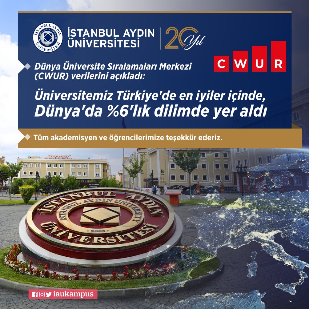 İstanbul Aydın Üniversitesi, Dünya Üniversite Sıralamaları Merkezi (CWUR) tarafından yapılan uluslararası web sıralamasında, Türkiye’nin en başarılı üniversitelerinden oldu. Ayrıca üniversitemiz, dünya üniversiteleri arasında 20531 üniversiteden ilk 2000 üniversitenin baz…