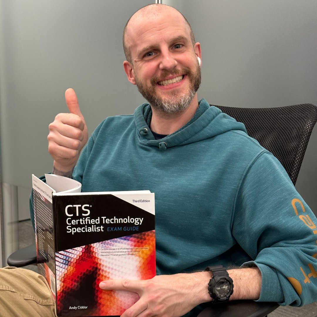 CommLinkCorp's tweet image. Congratulations to CommLink&apos;s newest Certified Technology Specialist (CTS), Service Specialist Dan Fischer! Dan passed his @AVIXA CTS exam last week, confirming what we already knew; he is wicked smaht! 😀

#avixa #cts #technology #avixacts #av #avtweeps #audiovisual #tech