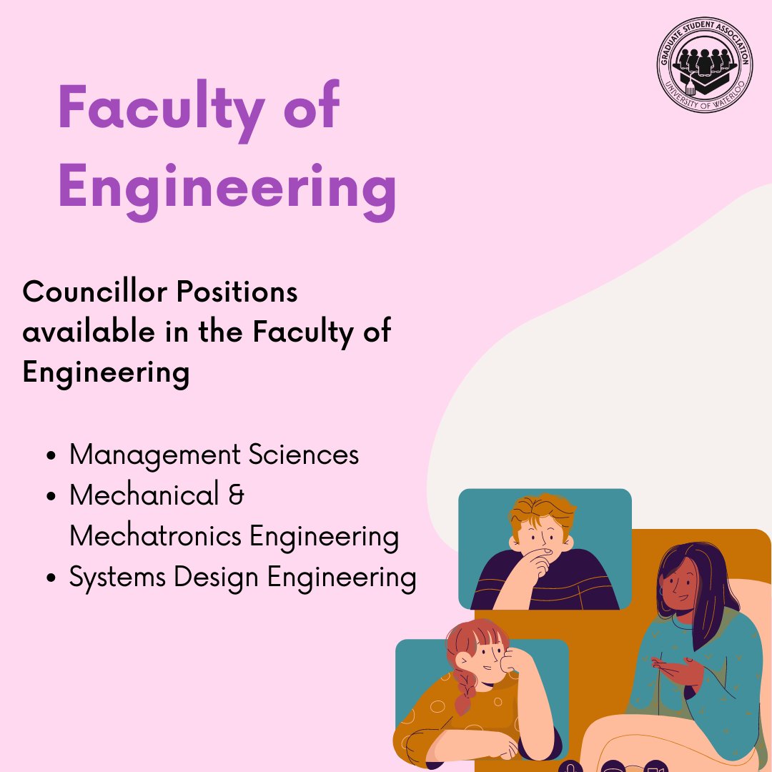 The <a href="/GSA_UWaterloo/">GSA - UWaterloo</a> is seeking a new councillor to represent graduate students in the Department of Systems Design Engineering! How to apply: gsauw.ca/governance/cou…