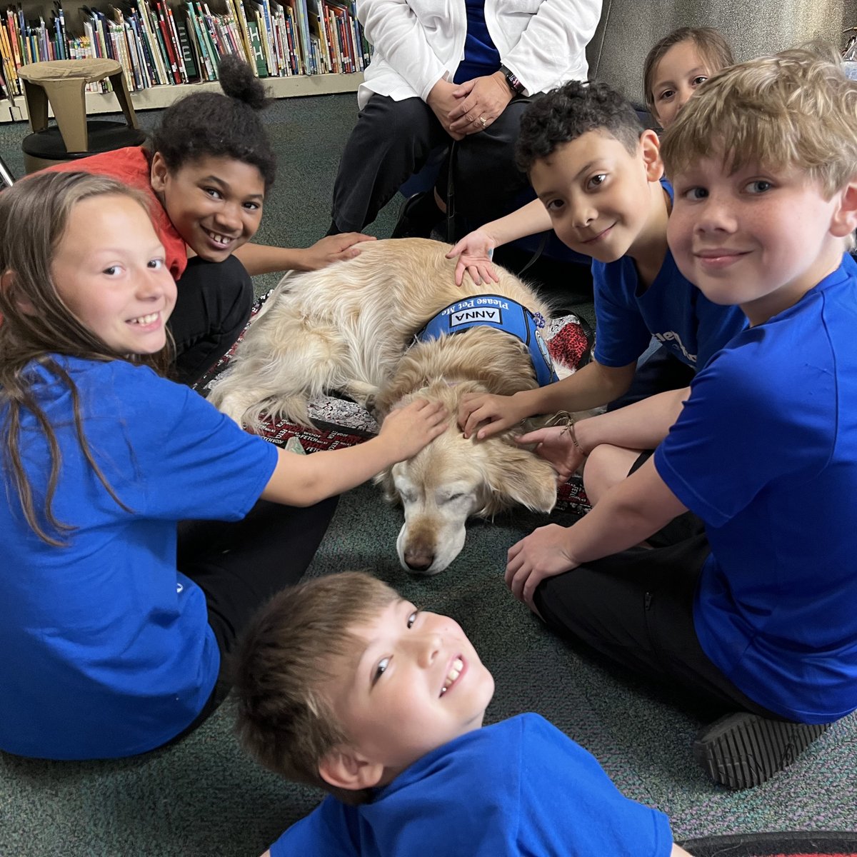 LCCK9Anna's tweet photo. @LCCK9Claudia and I had a great visit with our friends at Dorr Elementary School. Everyone is looking forward to their summer break and lots  of fun outdoor activities. Prayers for a safe and happy summer for students, and teachers everywhere! #SummerFun #Vacation @K9ComfortDogs https://t.co/QcV5ev77Xw