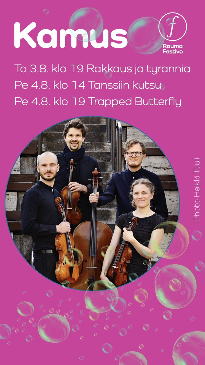 Rauma Festivo (@raumafestivo) on Twitter photo Jousikvartetti Kamuksen ikimuistoiset vierailut Rauma Festivossa vuosina 2017 ja 2018 ovat painuneet sydĂ€miin - ja elokuussa pÀÀsemme tekemÀÀn lisÀÀ yhteisiĂ€ muistoja! đ raumafestivo.fi/taiteilijat202⊠<a href="/Kamusquartet/">Kamus Quartet</a> <a href="/OurFestival_/">MeidĂ€n Festivaali</a> <a href="/Festivaalit/">Finland Festivals</a> <a href="/raumafi/">Rauman kaupunki</a> @RistoCu #rauma #superelokuu Jousikvartetti Kamuksen ikimuistoiset vierailut Rauma Festivossa vuosina 2017 ja 2018 ovat painuneet sydĂ€miin - ja elokuussa pÀÀsemme tekemÀÀn lisÀÀ yhteisiĂ€ muistoja! đ raumafestivo.fi/taiteilijat202⊠<a href="/Kamusquartet/">Kamus Quartet</a> <a href="/OurFestival_/">MeidĂ€n Festivaali</a> <a href="/Festivaalit/">Finland Festivals</a> <a href="/raumafi/">Rauman kaupunki</a> @RistoCu #rauma #superelokuu