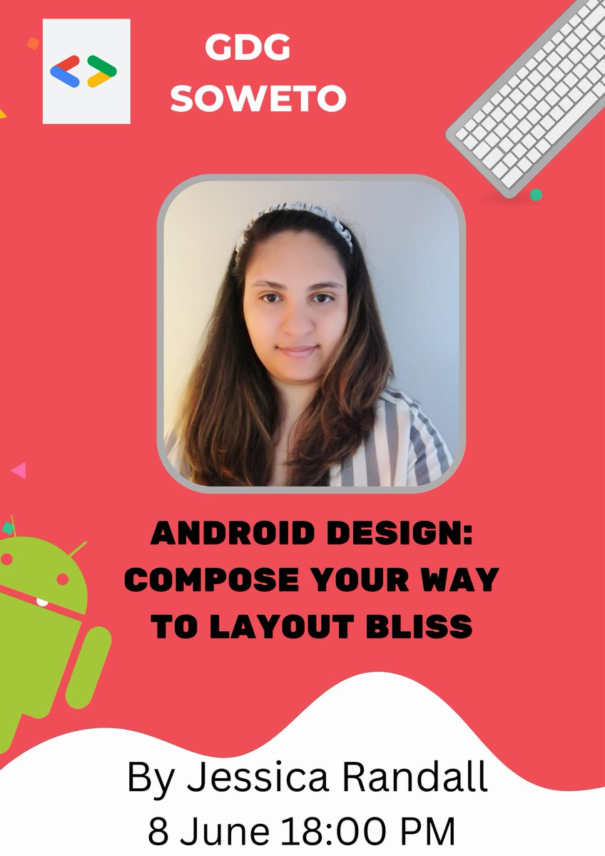 🌟 Don't miss out on learning Android from the amazing Jessica Randall! 

Limited tickets available!

RSVP:
gdg.community.dev/events/details… 

@GDGCapeTown @_jessie_belle @4otune @JustJessZA @JKirstaetter @Geekulcha @GirlCode_za @wethinkcode @WomenTechmakers @DVTSoftware @bbdsoftware