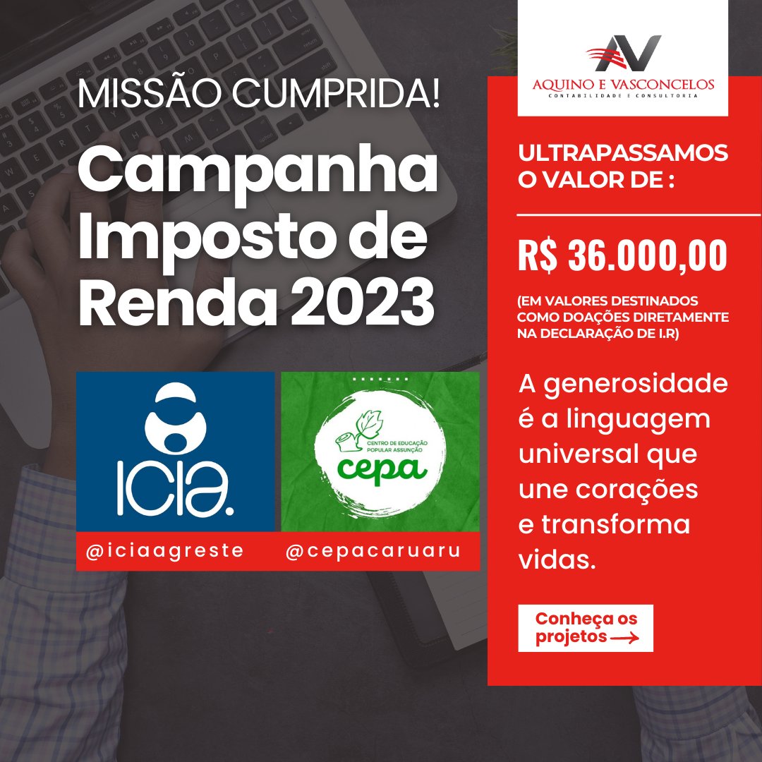 Avbr_pe's tweet photo. 🌟 Boas notícias! 🌟
Gostaríamos de compartilhar com todos vocês uma grande conquista: o nosso escritório Aquino e Vasconcelos Contabilidade já bateu a meta da campanha do Imposto de Renda deste ano! (e ainda temos dois dias para aumentar os números) 🎉

#ResponsabilidadeSocial https://t.co/rgXhkx5006