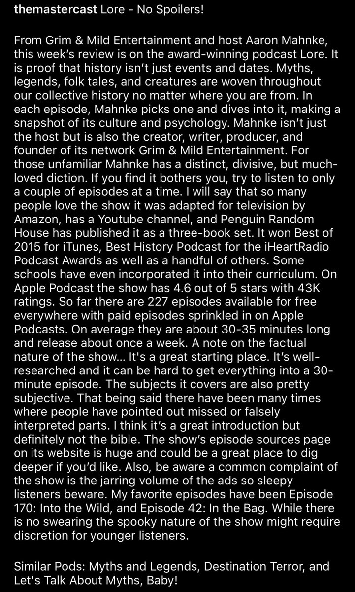 New podcast recommendation! No spoilers! If you’d rather listen to this review, search The Mastercast wherever you get your podcasts. 

#podcast #lore <a href="/amahnke/">Aaron Mahnke</a> #mythology #legends <a href="/Grimandmild/">Grim & Mild</a>